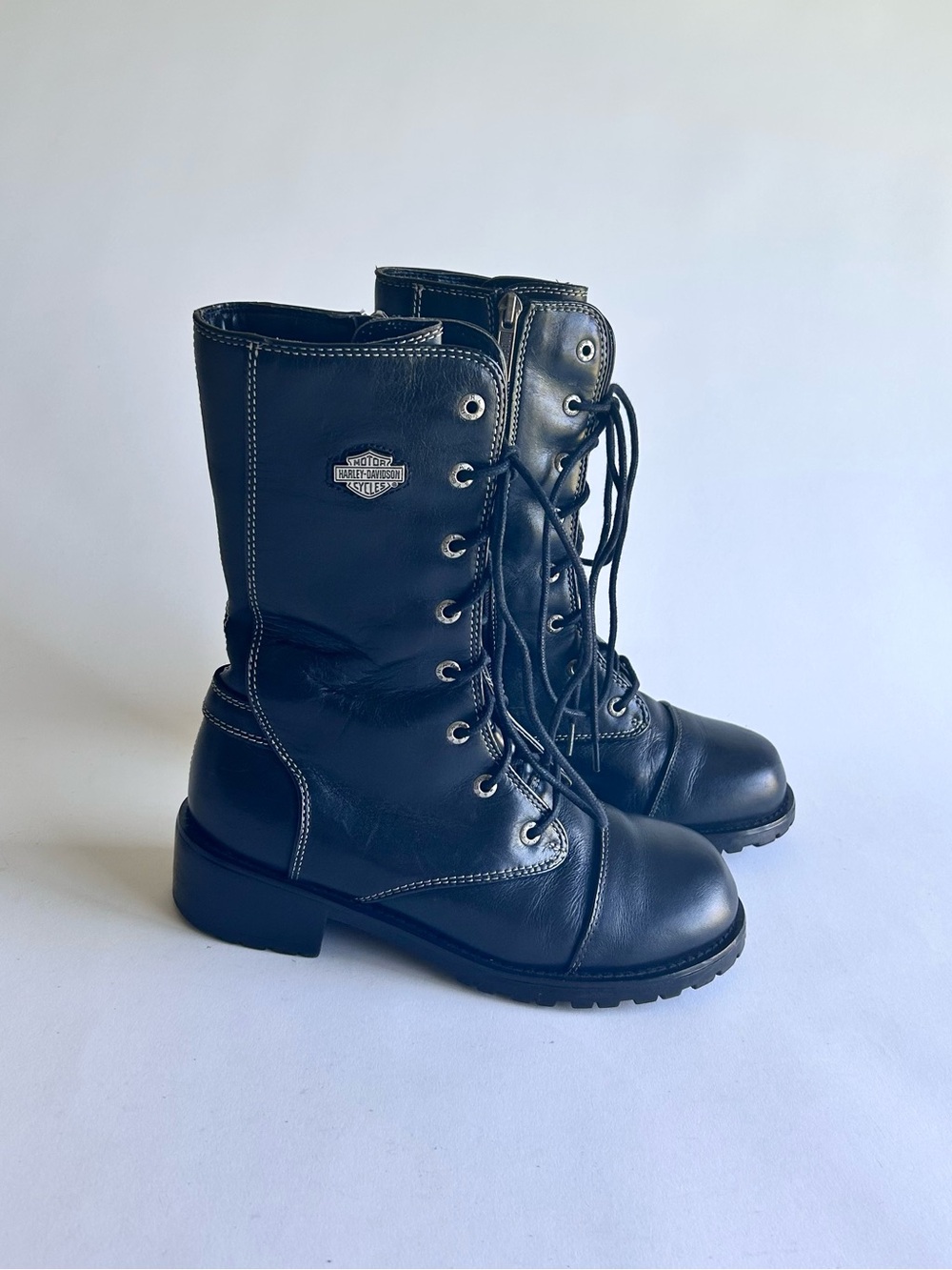 Harley Davidson Black Leather Combat Mid Calf Moto Boots size 6.5